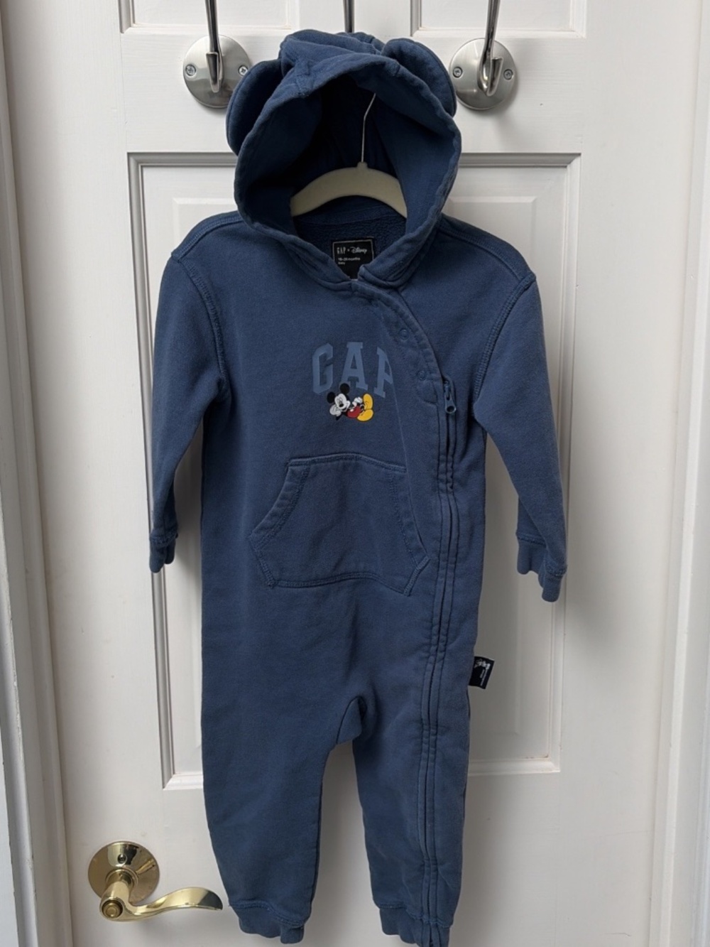 GAP x Disney 18-24 Months Mickey Hooded One-Piece Bodysuit
